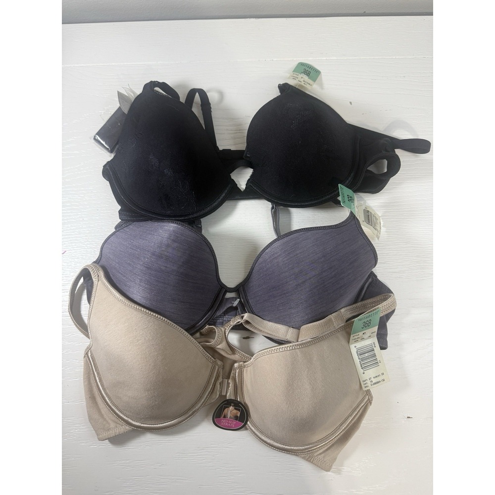 Vintage Vassarette Bra Lot Of 3 36B Underwire Padding Black Grey Beige New Tags